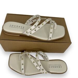 NEW Journee White Strappy Studded Sandals Size 10 Gold Beach Summer